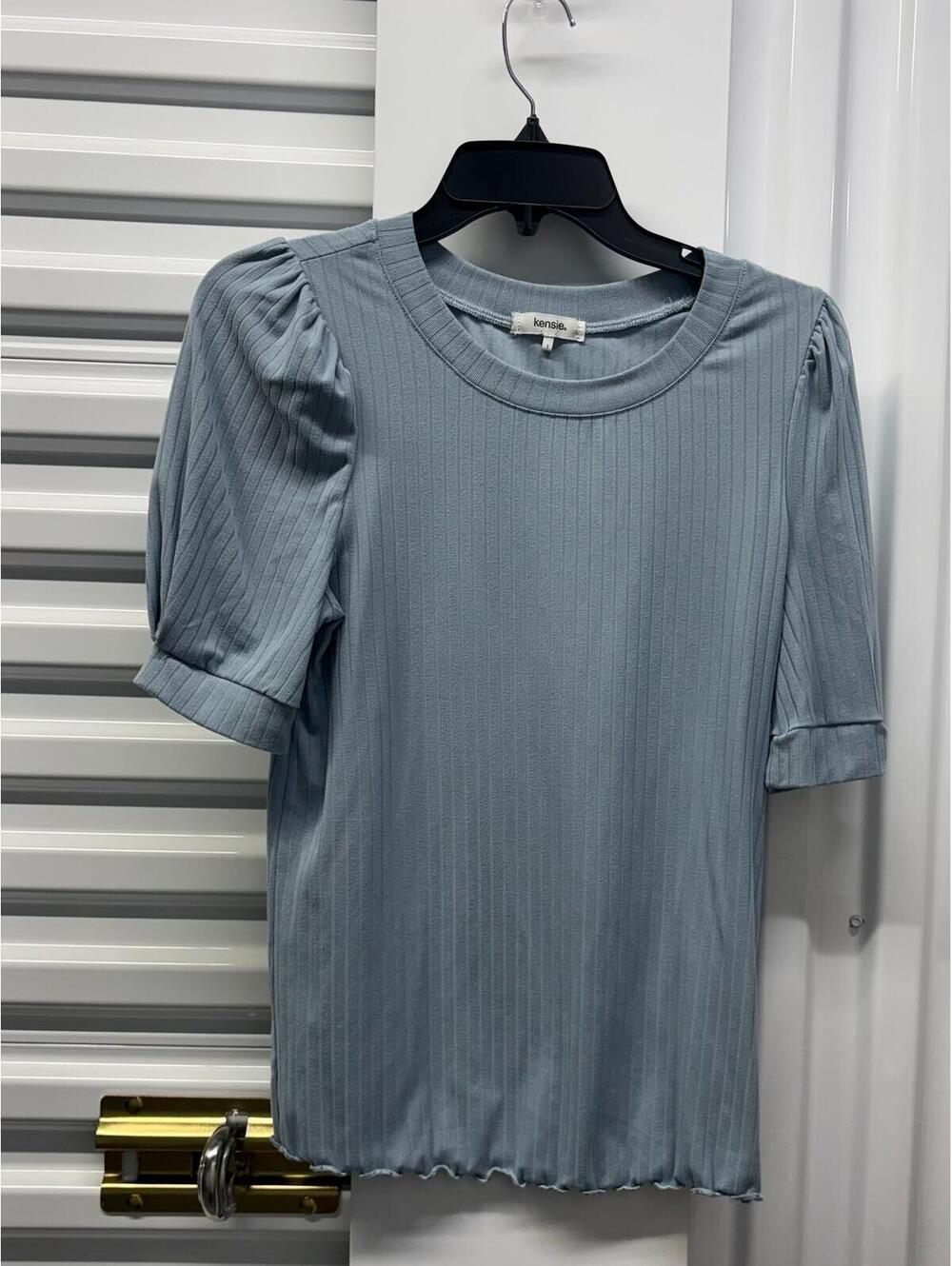 Kensie Women’s Large Kensie Blue Short Sleeve Blouse Stretch Top